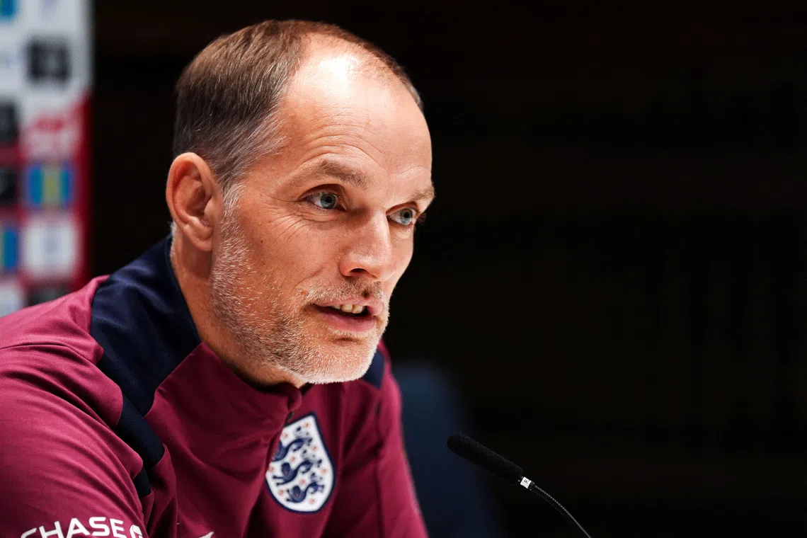 Soccer Football - World Cup - UEFA Qualifiers - England Press Conference - Tottenham Hotspur Training Centre, London, Britain - November 12, 2025 England manager Thomas Tuchel during a press conference  John Walton/Pool via REUTERS