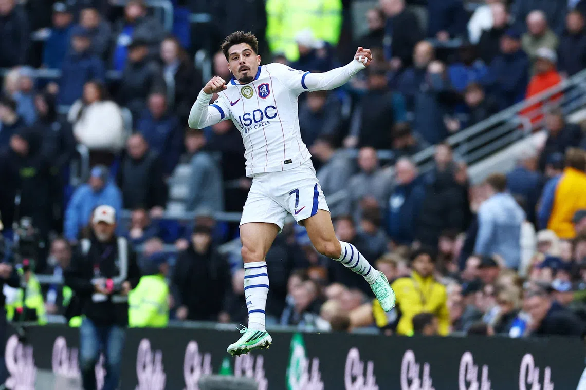 Chelsea’s Pedro Neto celebrates scoring their second goal.