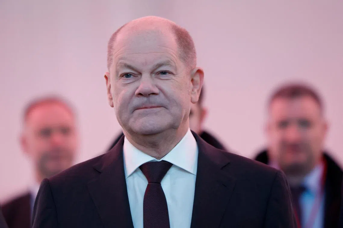 German Chancellor Olaf Scholz attends a groundbreaking ceremony at the new Freiburg-Dietenbach development in Freiburg, Germany February 27, 2024. REUTERS/Heiko Becker
