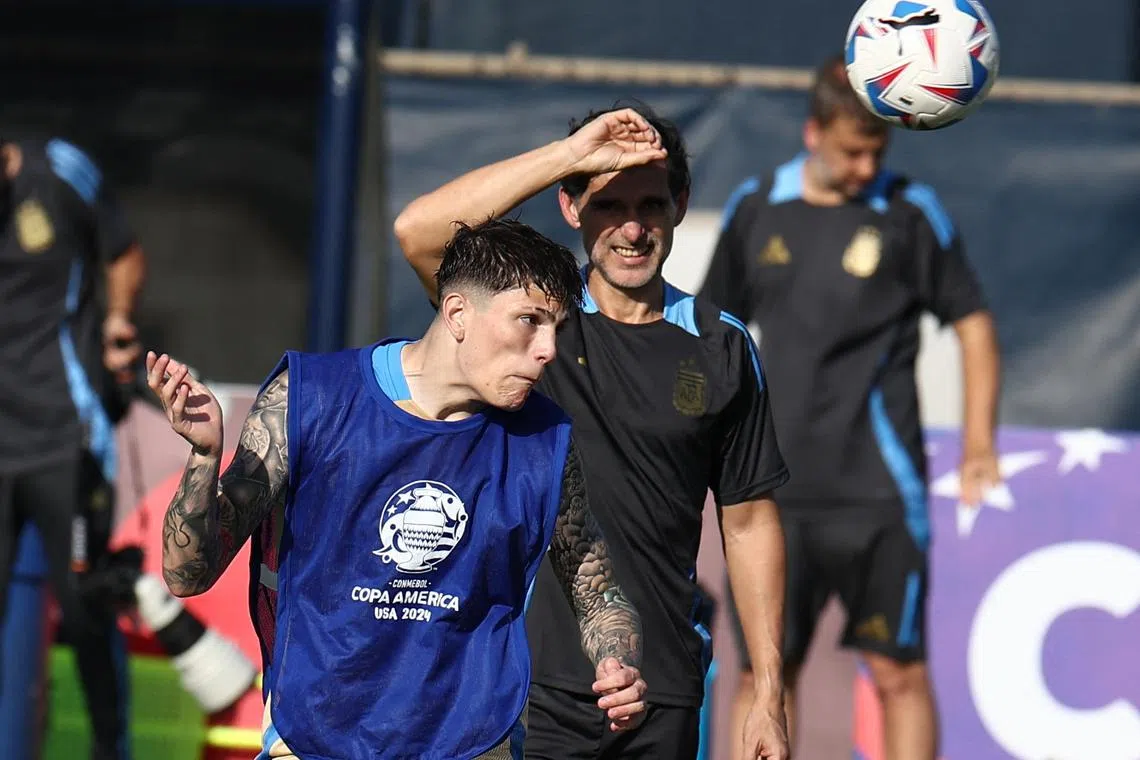 Soccer Football - Copa America 2024 - Argentina Training - Florida International University, Miami, Florida, United States - June 28, 2024 Argentina's Alejandro Garnacho during training REUTERS/Agustin Marcarian