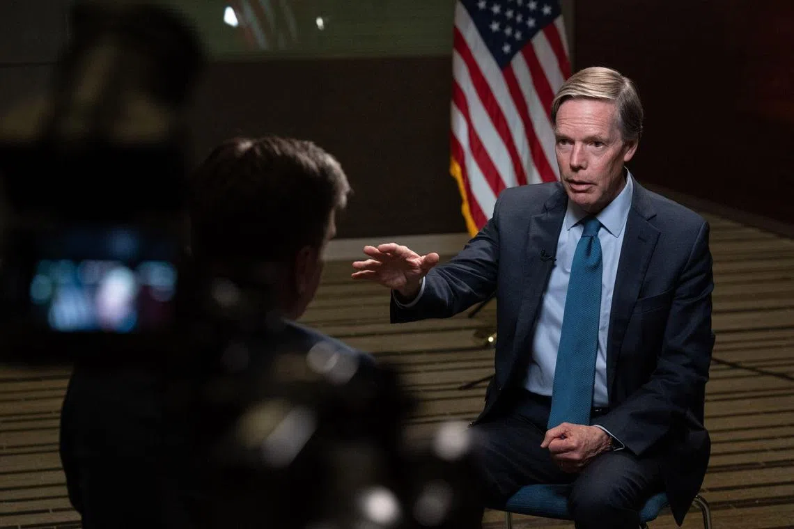 US ambassador to China, Nicholas Burns during a Bloomberg Television interview in Beijing, China, on Thursday, March 14, 2024. The top American diplomat in China hit out at Beijing’s objection to a potential ban on TikTok in the US, in sharp comments that underscore persistent tensions between the countries despite a recent improvement in ties. Source: Bloomberg