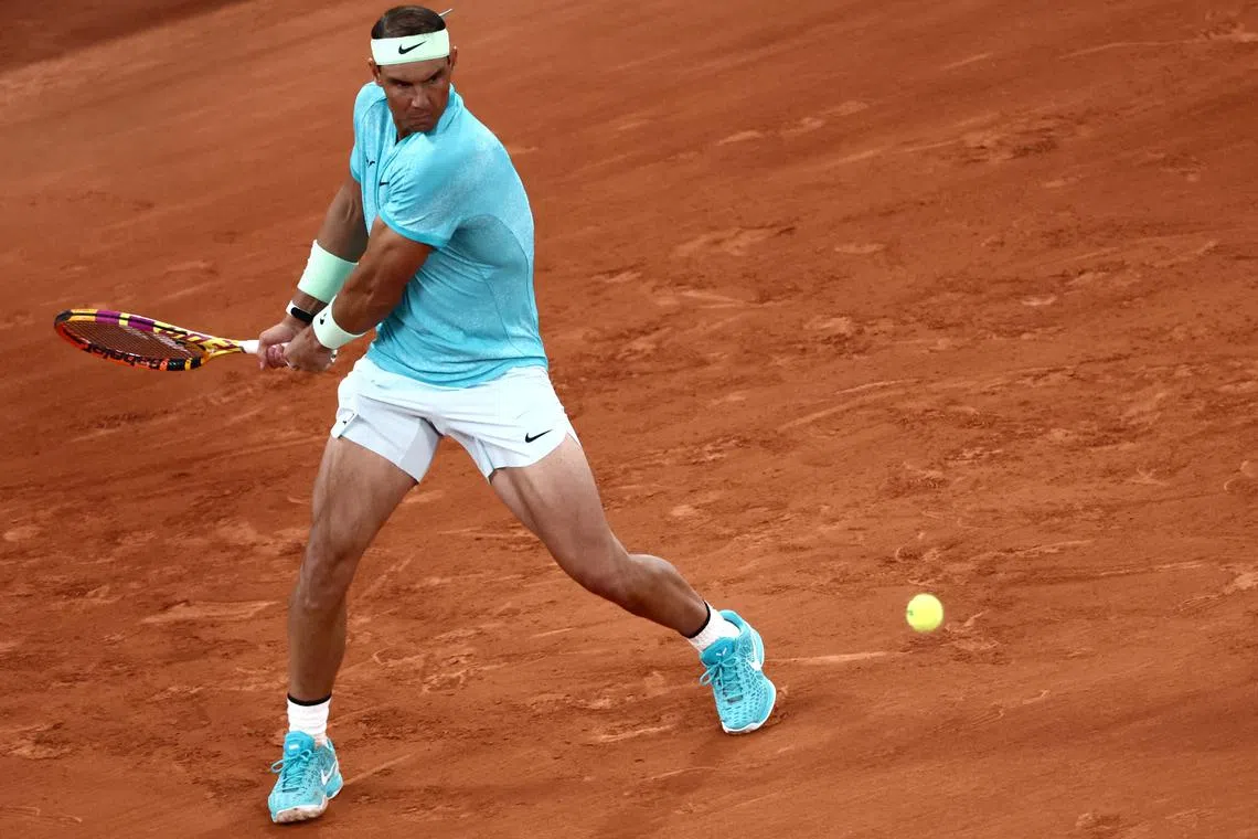 FILE PHOTO: Tennis - French Open - Roland Garros, Paris, France - May 27, 2024 Spain's Rafael Nadal in action during his first round match against Germany's Alexander Zverev REUTERS/Stephanie Lecocq
