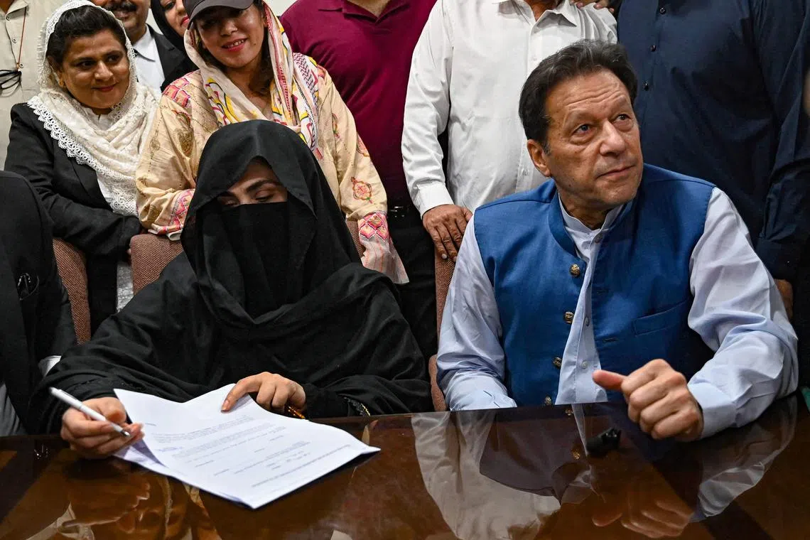 Bushra (left) was accused of not completing the waiting period mandated by Islam, called “Iddat”, after divorcing her previous husband and marrying Khan.