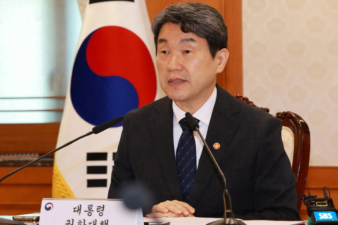 South Korea's Education Minister and acting President Lee Ju-ho presides over the national security council at the government complex in Seoul, South Korea, May 2, 2025.   Yonhap via REUTERS