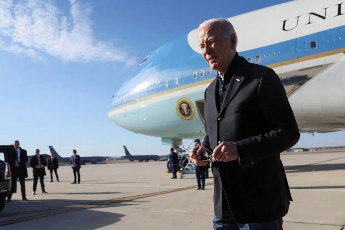 U.S. President Joe Biden arrives at Milwaukee Mitchell International Airport in Milwaukee, Wisconsin, U.S., December 20, 2023. REUTERS/Leah Millis