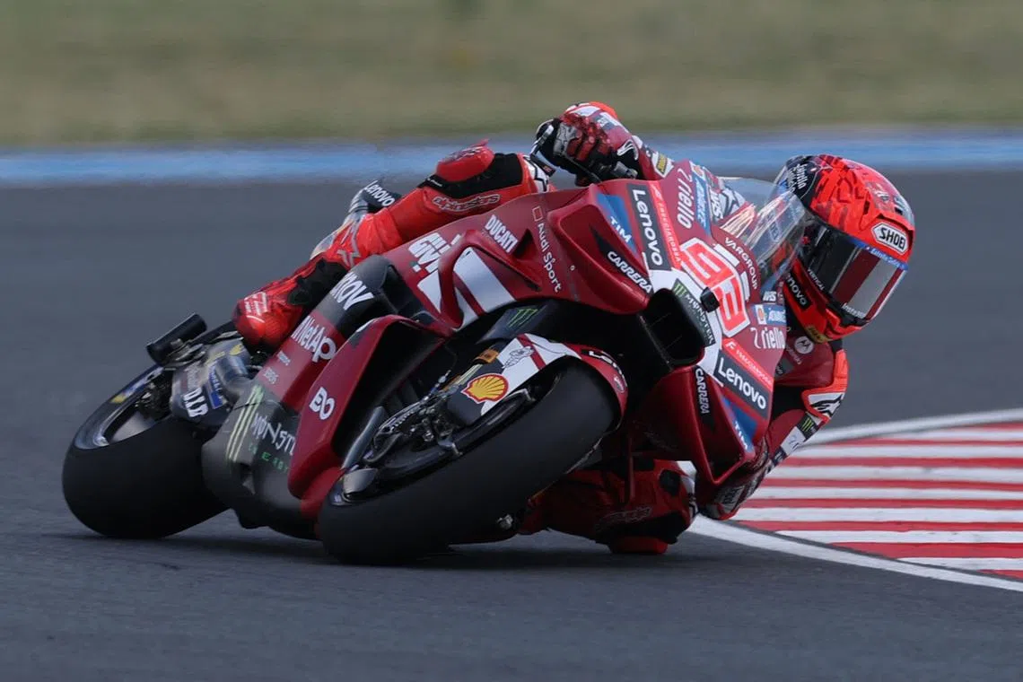 MotoGP - Hungarian Grand Prix - Balaton Park Circuit, Balatonfokajart, Hungary - June 7, 2026 Ducati Lenovo Team's Marc Marquez in action during the MotoGP race REUTERS/Bernadett Szabo