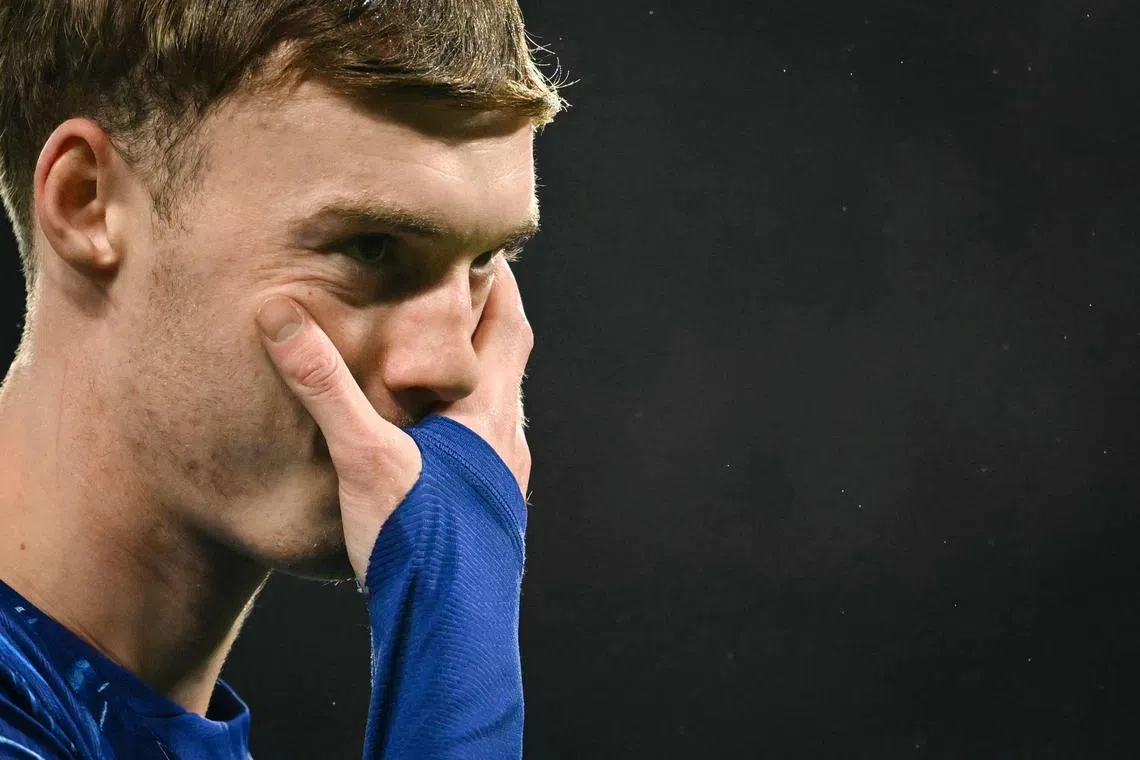 Chelsea's English midfielder Cole Palmer reacting during the 2-2 English Premier League draw against Bournemouth at Stamford Bridge in London on Jan 14.