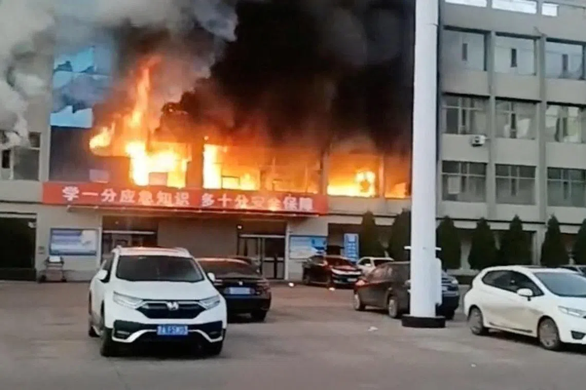 The fire started at a four-storey building belonging to the Yongju coal company in Shanxi province’s Luliang city.