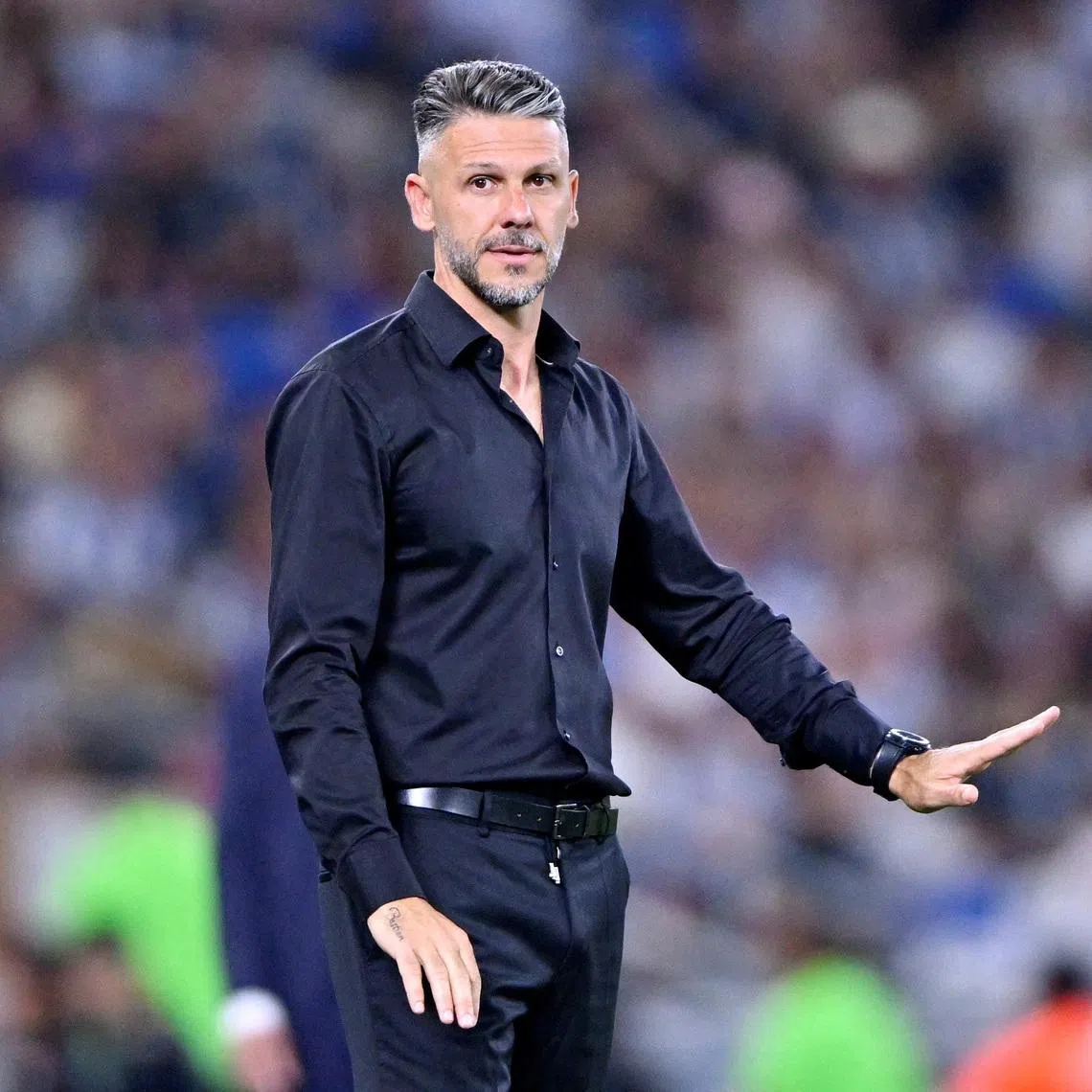 FILE PHOTO: Martin Demichelis reacts during a match in April, 2025. REUTERS/Cristian De Marchena/File Photo