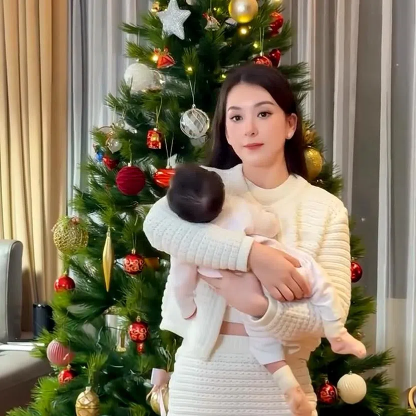 He Sui (top left) shared photos of her partner, Hong Kong actor William Chan (bottom left), and their newborn baby, while Moka Fang shared a video of her carrying her third daughter.