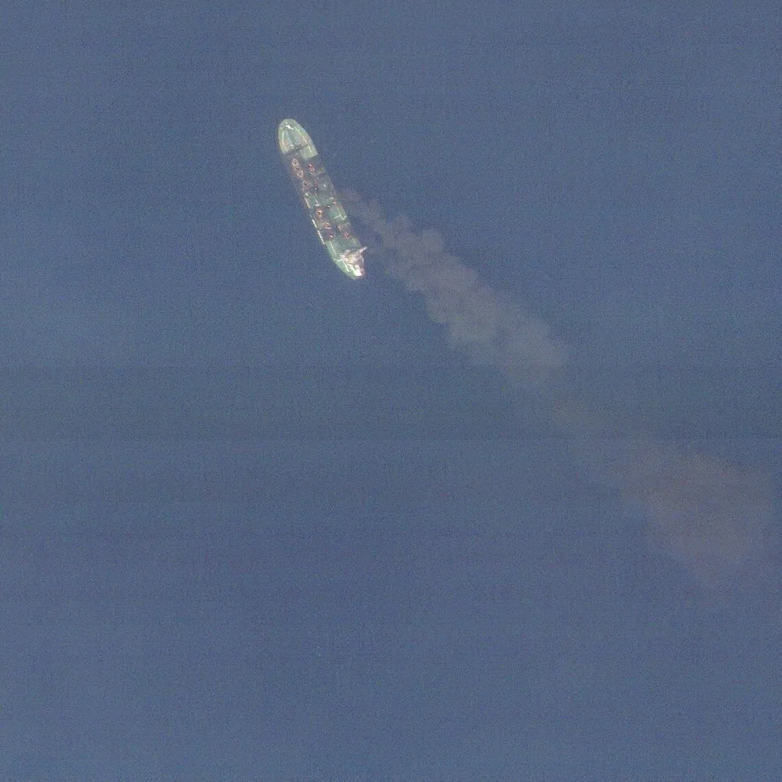 A 2024 photo shows a Greek-registered tanker burning in the Red Sea after an attack by Yemen’s Iran-aligned Houthi militants.