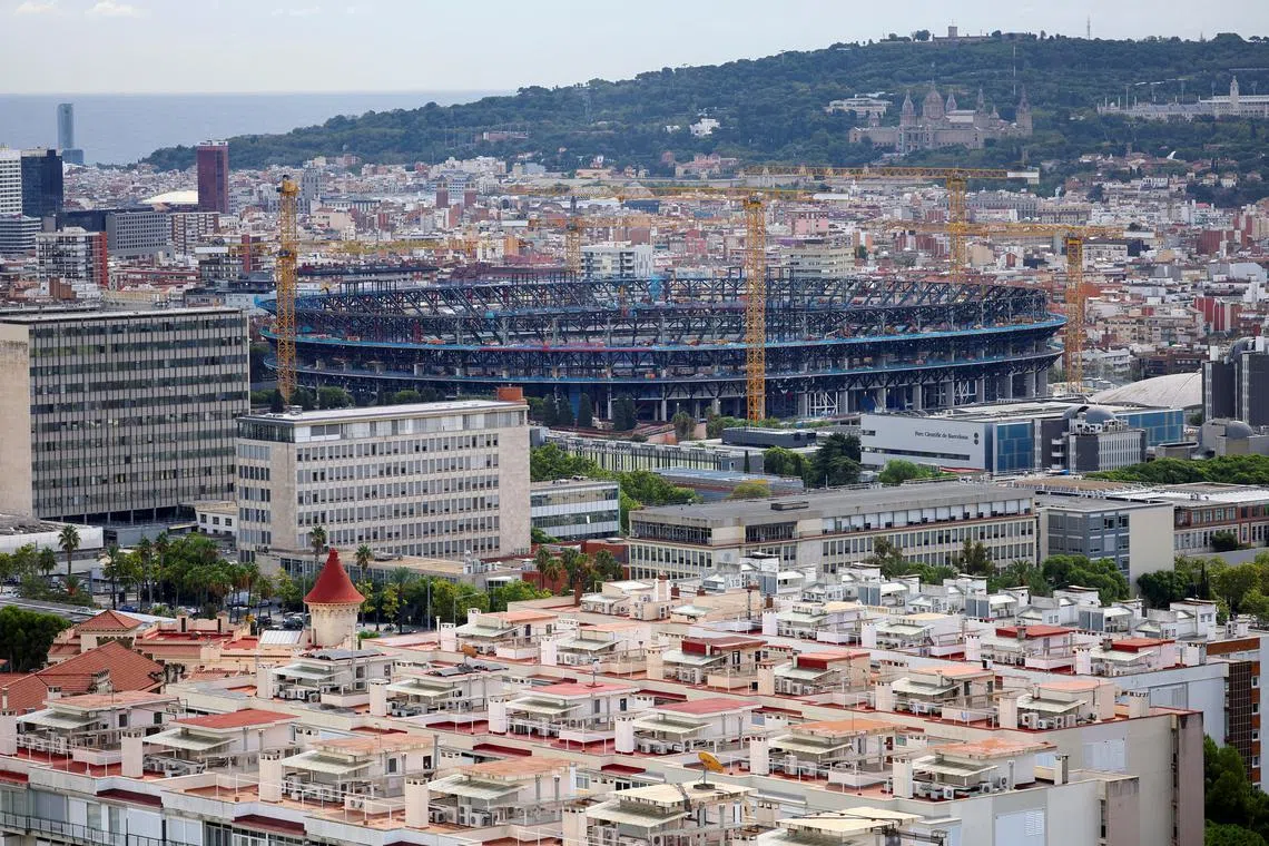 Construction work continues on Camp Nou stadium in Barcelona, Spain, September 9, 2025. REUTERS/Albert Gea