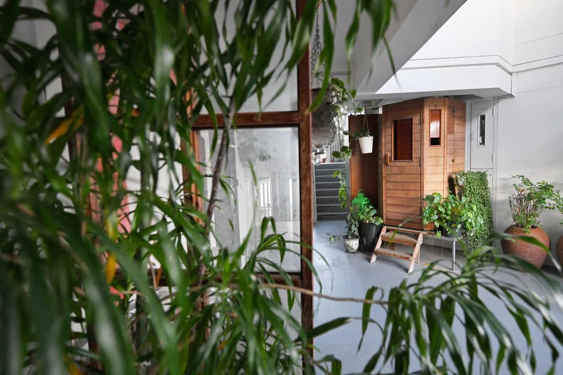 [Note: Need to censor unit number?]
Onsen-like structure seen along a corridor in a Serangoon HDB block on July 10, 2024.