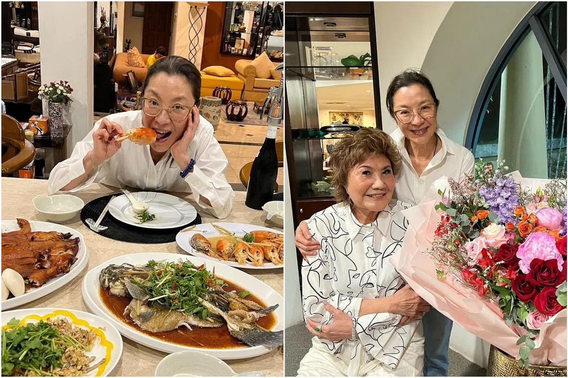 Michelle Yeoh shared photos of herself enjoying a meal with her mother Datin Janet Yeoh and other family members in Ipoh.