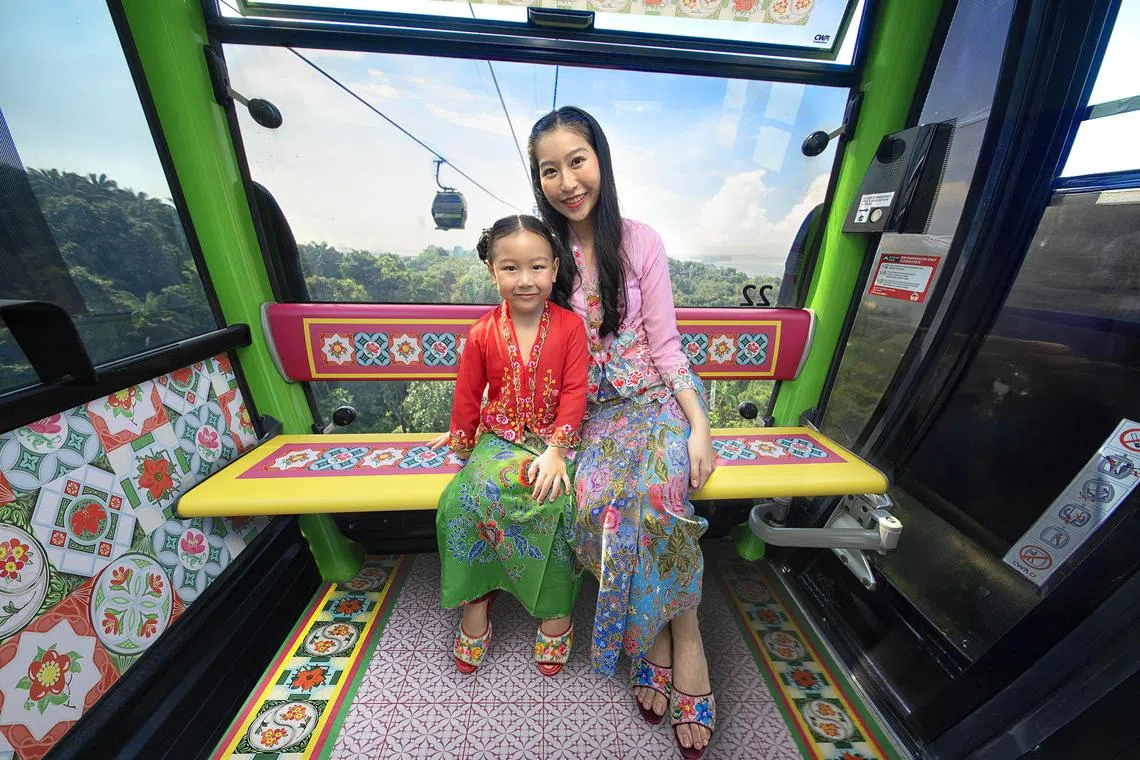 Until Aug 31, local residents can enjoy a round-trip cable car ride for two people at $4 on the Sentosa Line, where the cabins are adorned with Peranankan-inspired designs.