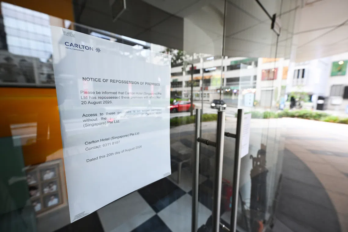 A notice pasted on the doors of Korea Artiz Studio reads: “Please be informed that Carlton Hotel (Singapore) has repossessed these premises with effect from Aug 20.”