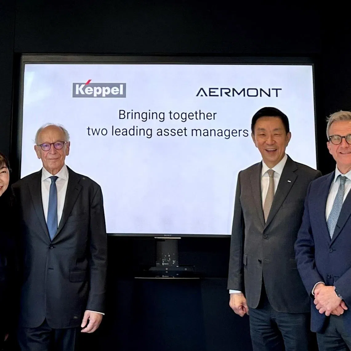 (From left) Ms Christina Tan, CEO, fund management and chief investment officer of Keppel Corporation, Aermont Capital chairman Léon Bressler, Keppel CEO Loh Chin Hua and Aermont Capital managing partner Paul Golding.