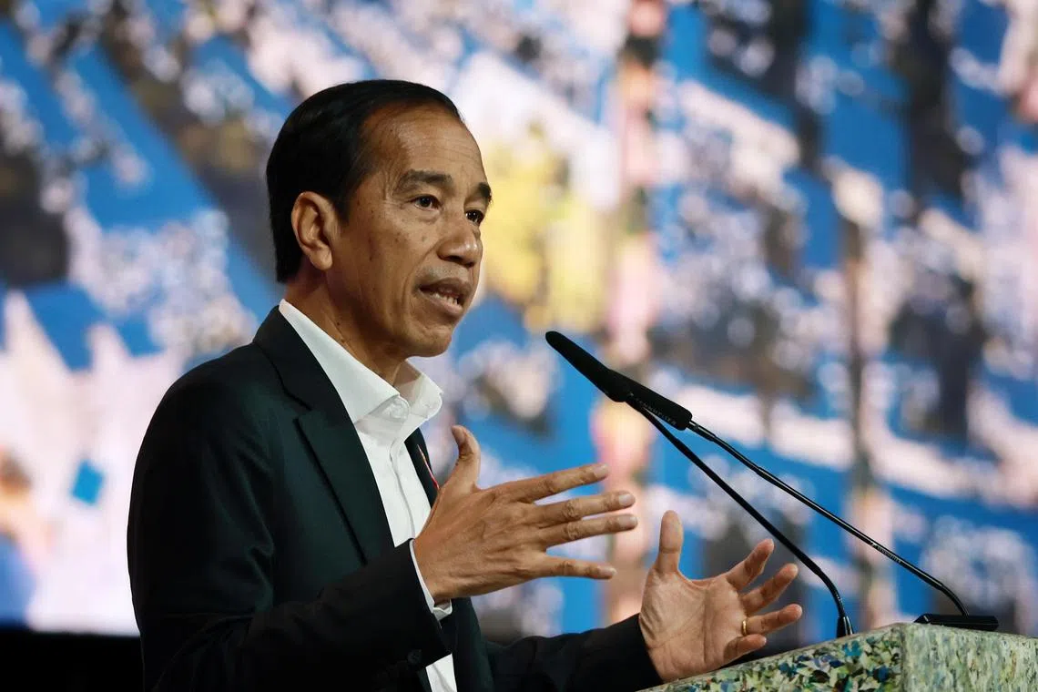 ST20230607_202355053467/dfjoko07/Jason Quah

Indonesia President Joko Widodo speaks at Ecosperity 2023 at the Marina Bay Sands Sands Expo & Convention Centre on June 7, 2023.