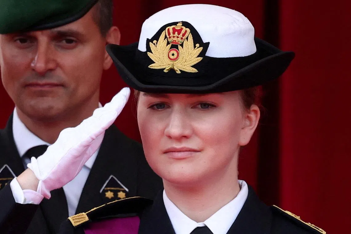 FILE PHOTO: Belgium's Crown Princess Elisabeth attends National Day celebrations in Brussels, Belgium July 21, 2025. REUTERS/Yves Herman/File Photo