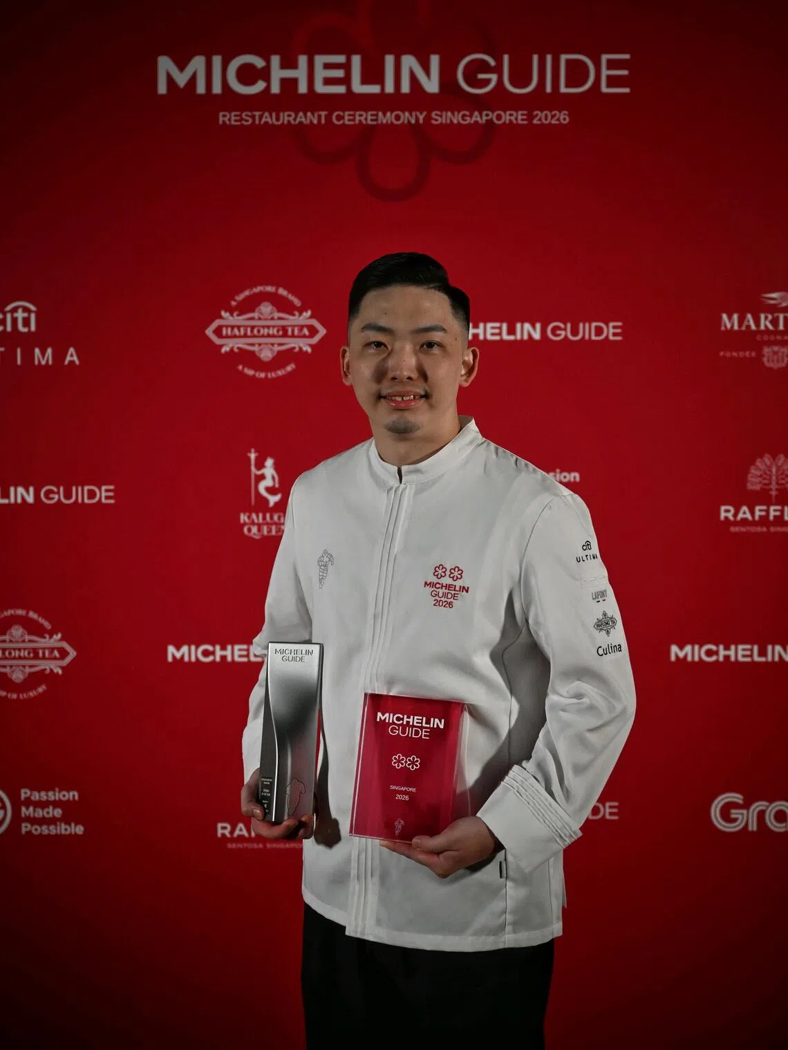 Ben Wang, 34, chef de cuisine of 1887 by Andre, which was added to the list of two-Michelin-star restaurants in Singapore. It also won Opening of the Year.