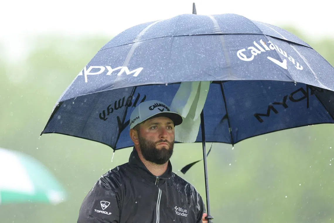 Jon Rahm of Spain on the ninth hole during the third round of the 2023 PGA Championship at Oak Hill Country Club.