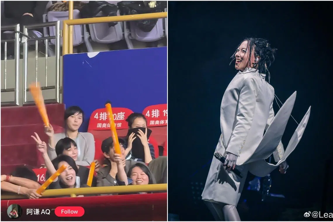 Mandopop diva Faye Wong (left, centre) was seen in the audience supporting her daughter Leah Dou (right) on Nov 30. 