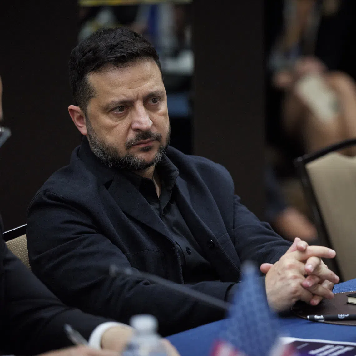 Ukrainian President Volodymyr Zelensky meeting senior Wall Street executives on Sept 23, on the sidelines of the United Nations General Assembly in New York City.