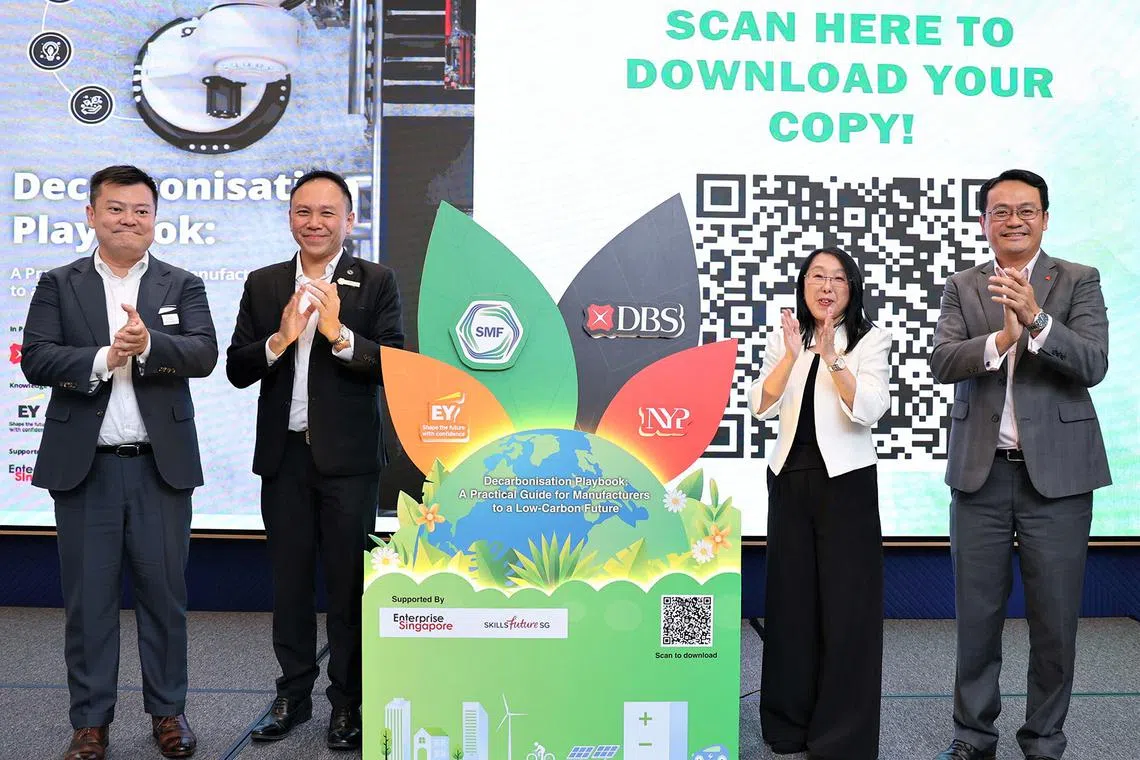 (From left) EY head of assurance Lee Wei Hock, Singapore Manufacturing Federation vice-president Melvin Tan, Nanyang Polytechnic senior director (student affairs) and registrar Denise Leong and DBS group head of corporate and SME banking Chen Ze Ling.