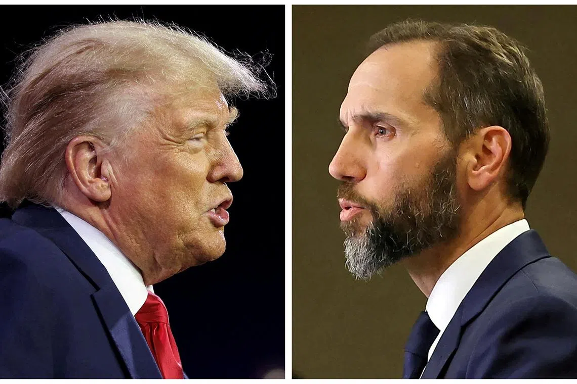 FILE PHOTO: Former U.S. President Donald Trump and Special Counsel Jack Smith are seen in a combination of file photos in Washington, U.S., in 2023. REUTERS/Tasos Katopodis, Kevin Wurm/File Photo