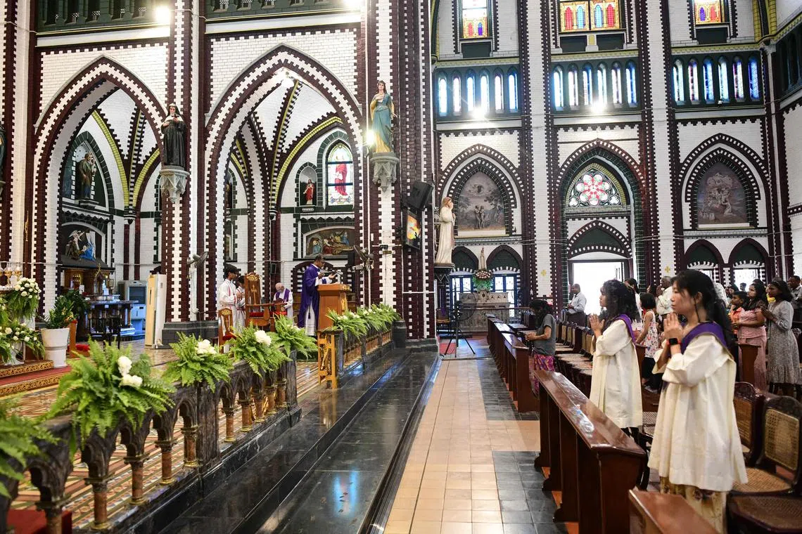 Myanmar’s Catholics pray for the health of Pope Francis at St Mary's Cathedral in Yangon on March 9, 2025.