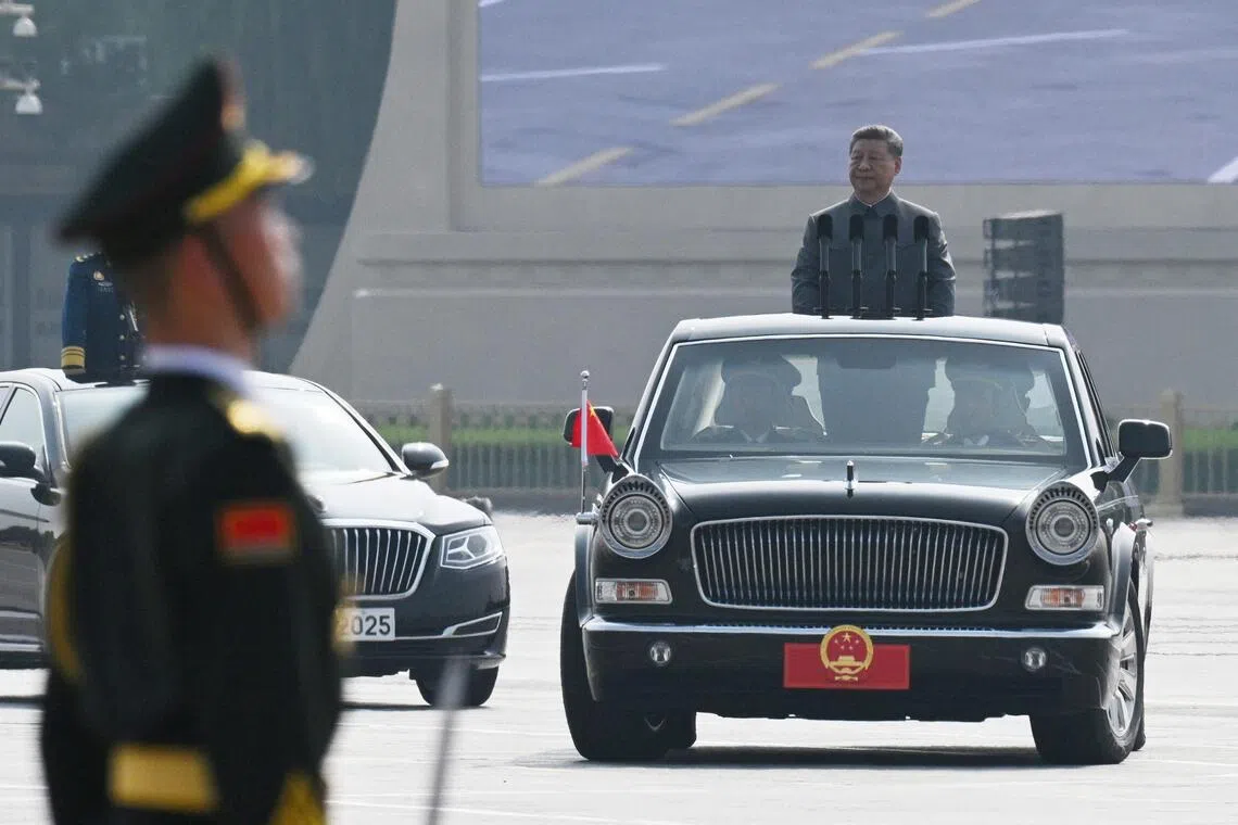 Chinese President Xi Jinping at a military parade marking the 80th anniversary of the end of World War II in Beijing on Sept 3.