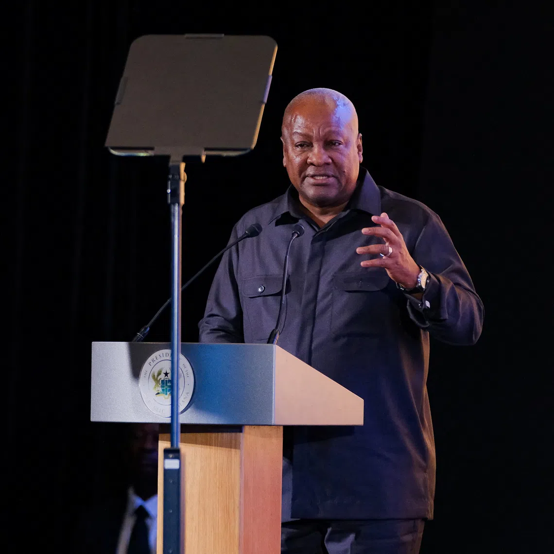 Ghana's President John Dramani Mahama gives a speech in Accra, Ghana, June 18, 2026. REUTERS/Francis Kokoroko