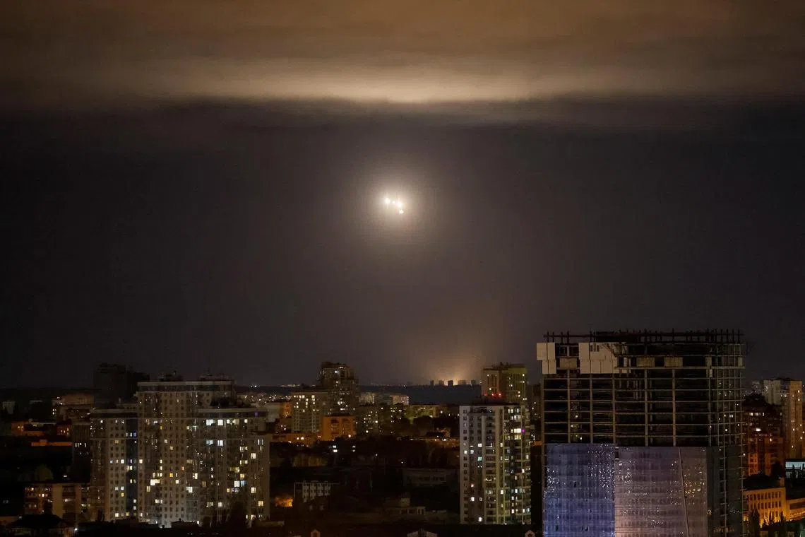 Kyiv, Ukraine, was under strike by Russian drones on the night of Nov 2, setting buildings ablaze.