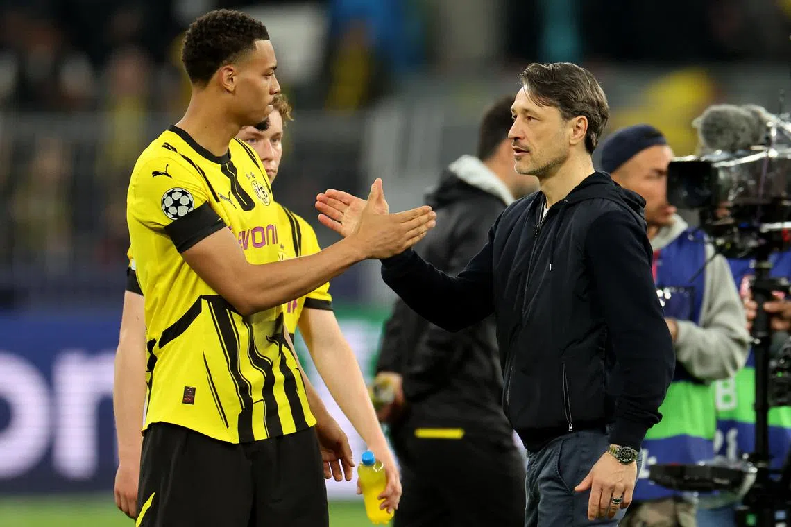 FILE PHOTO: Soccer Football - Champions League - Quarter Final - Second Leg - Borussia Dortmund v FC Barcelona - Signal Iduna Park, Dortmund, Germany - April 15, 2025 Borussia Dortmund coach Niko Kovac looks dejected after the match REUTERS/Wolfgang Rattay/File Photo