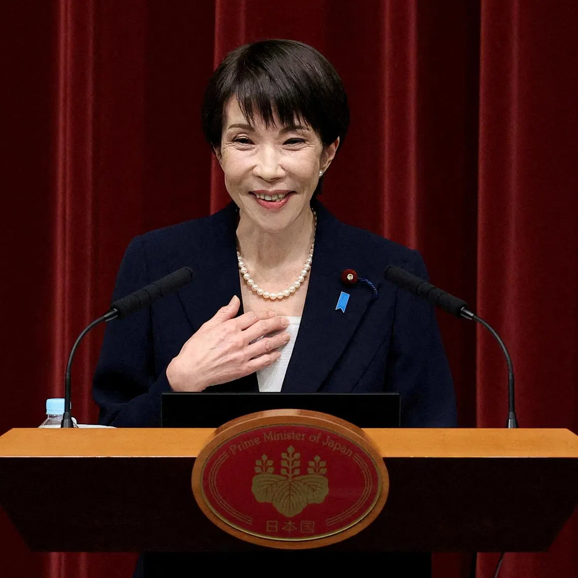 FILE PHOTO: Japanese Prime Minister Sanae Takaichi attends a press conference at the prime minister's official residence, in Tokyo, Japan, January 19, 2026. Rodrigo Reyes Marin/Pool via REUTERS     TPX IMAGES OF THE DAY/File Photo/File Photo