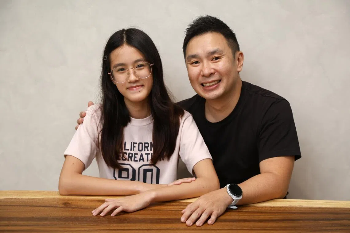 Faith, a Secondary 1 student at Paya Lebar Methodist Girls’ School, and her father Desmond Goh. She sat the PSLE in 2025.