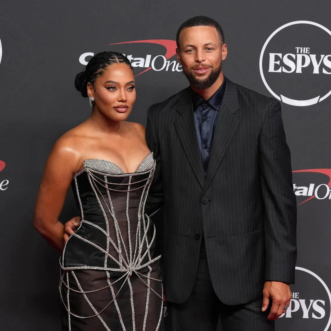 Golden State Warriors star Stephen Curry and his wife Ayesha Curry arrive on the red carpet before the 2026 ESPY Awards at Lincoln Center in New York, on July 15.