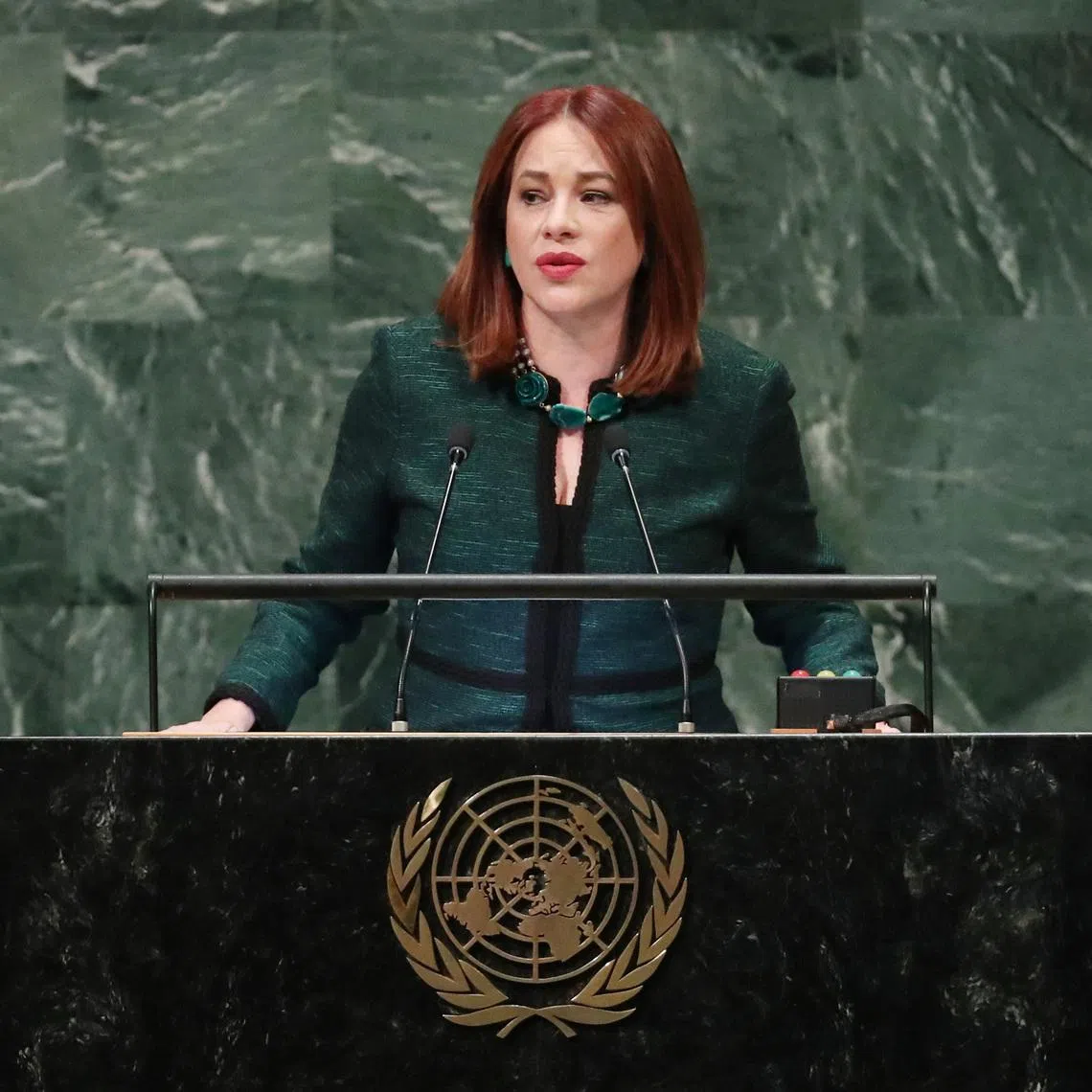 FILE PHOTO: United Nations General Assembly President Maria Fernanda Espinosa Garces addresses the 73rd session of the United Nations General Assembly at U.N. headquarters in New York, U.S., September 25, 2018. REUTERS/Carlo Allegri/File Photo