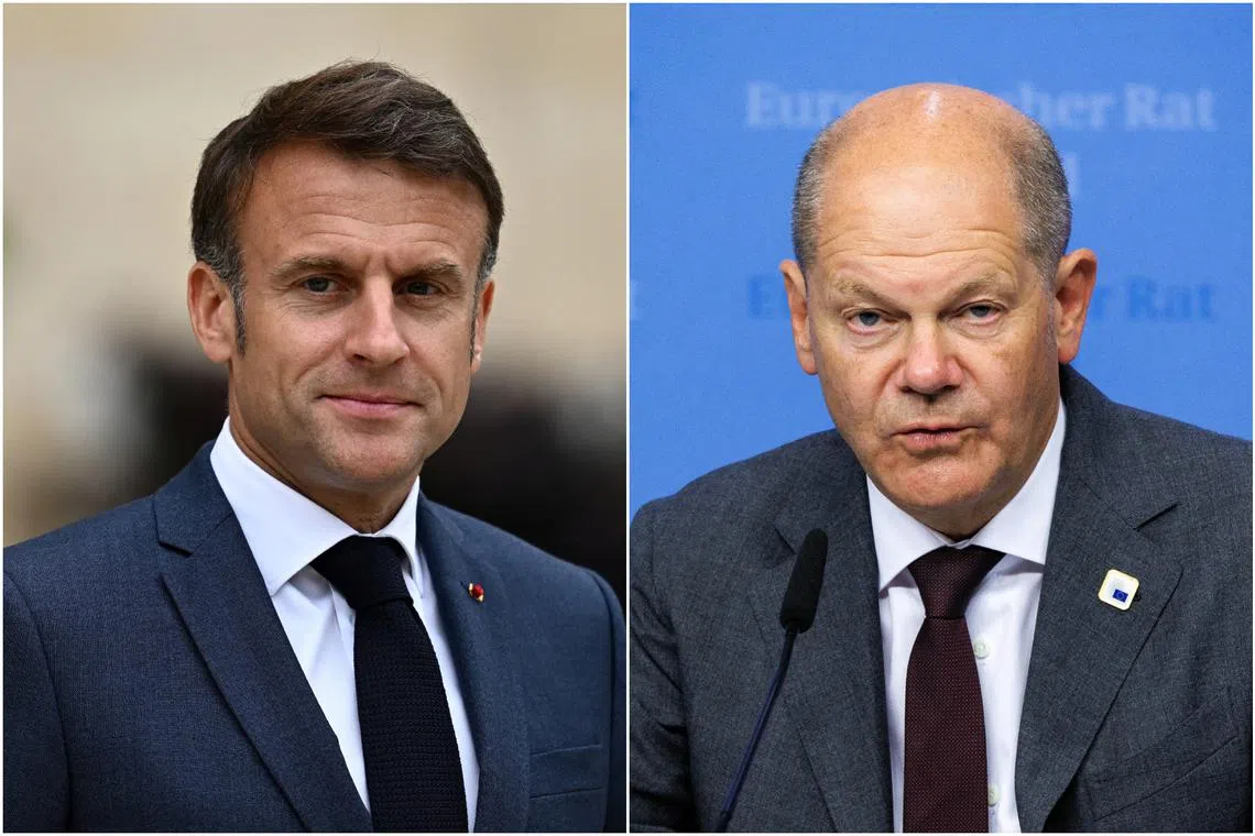 Other member states reacted furiously when President Emmanuel Macron (left) and German Chancellor Olaf Scholz attempted to force through a last-minute rewrite of their long-term policy priorities.