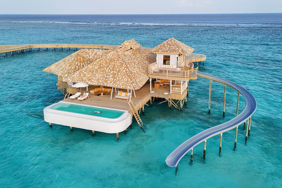 The villas in Soneva Secret are spaced far apart to give a sense of privacy and exclusivity. Every villa comes with its own private pool, and for the overwater ones, a slide.