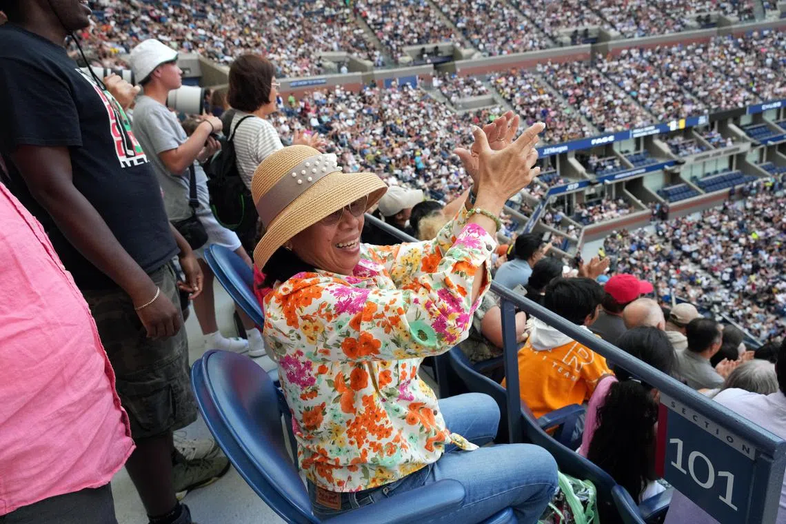 Fans at Arthur Ashe Stadium in New York on Tuesday, for the mixed doubles match of Emma Raducanu and Carlos Alcaraz against Jack Draper and Jessica Pegula. 