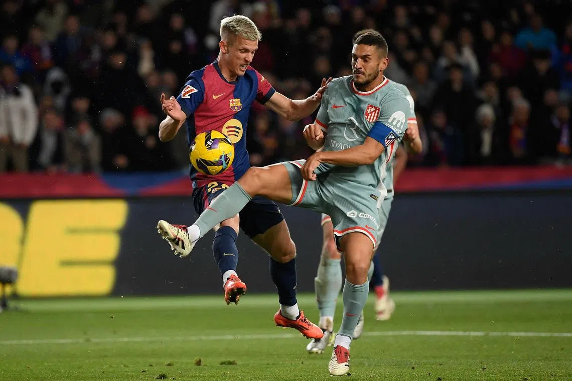Barcelona's Dani Olmo (left) could be forced to leave the club on Dec 31, 2024 as he could not be registered beyond that date.