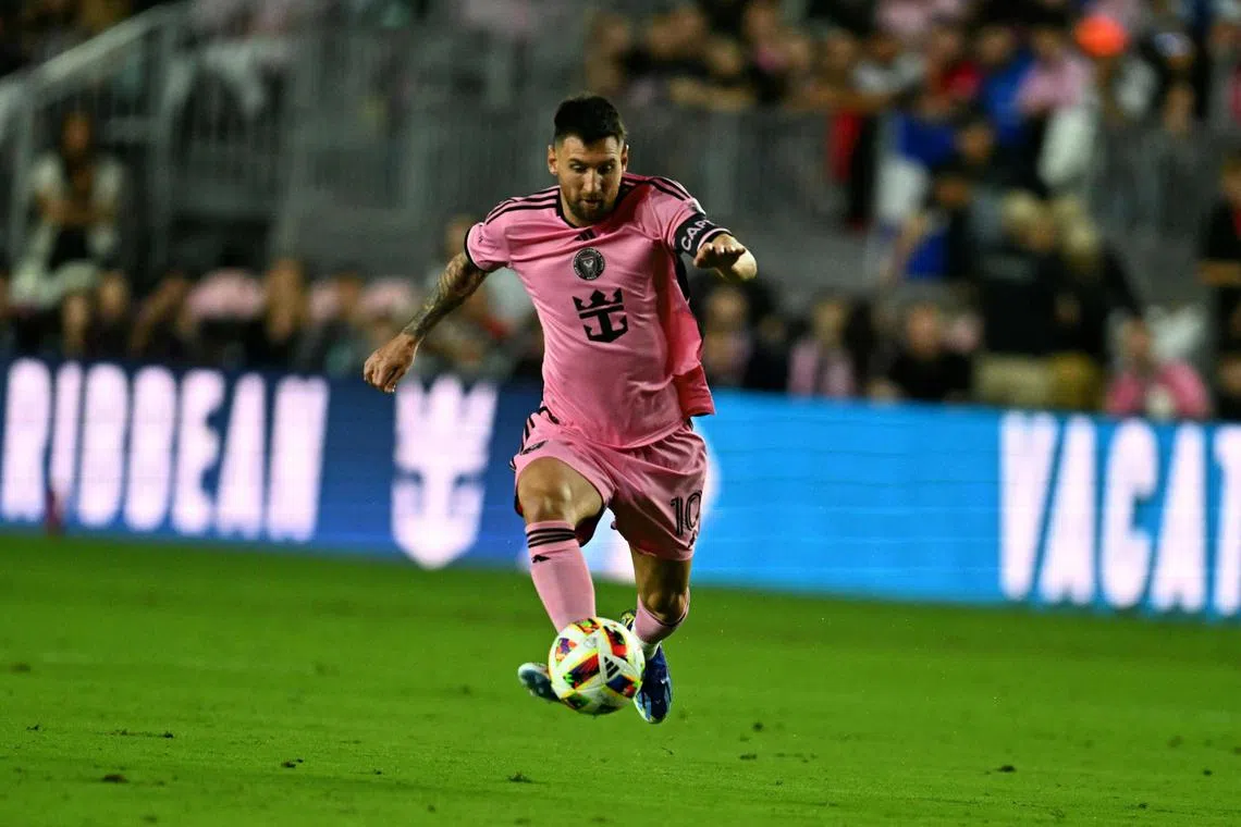 Inter Miami's Argentinian forward Lionel Messi during the friendly football match against Newell’s Old Boys at DRV PNK Stadium in Fort Lauderdale, Florida, on Feb 15.