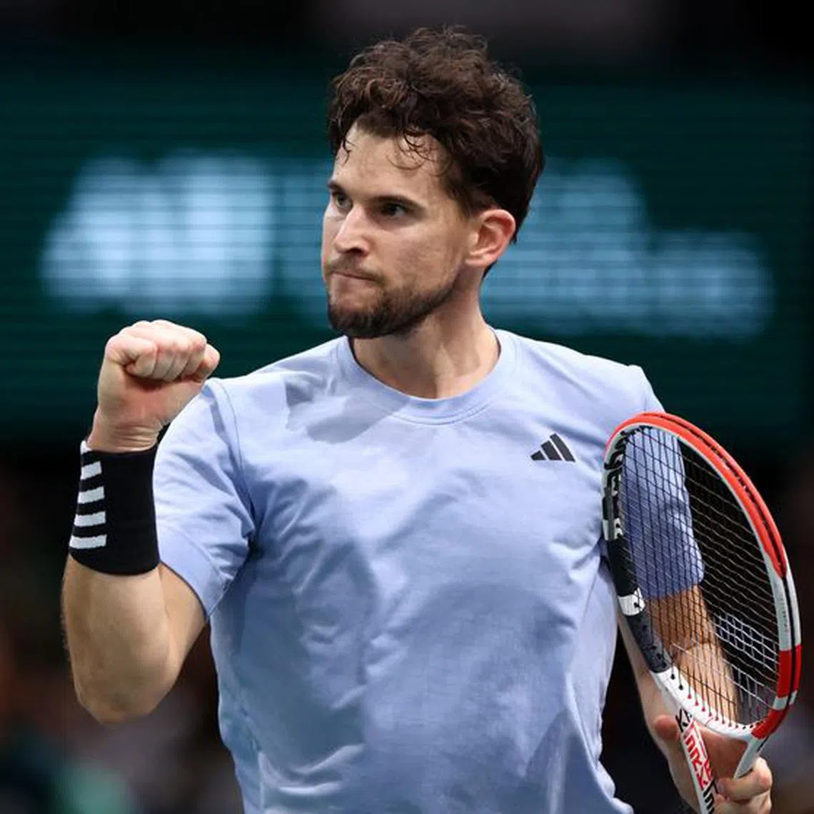 FILE PHOTO: Tennis - ATP Masters 1000 - Paris Masters - AccorHotels Arena, Paris, France - November 1, 2023  Austria's Dominic Thiem reacts during his round of 32 match against Denmark's Holger Rune REUTERS/Stephanie Lecocq/File Photo
