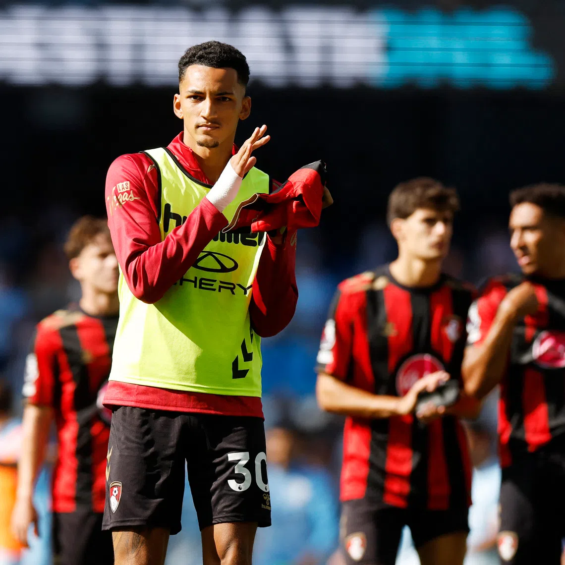 Bournemouth’s Alvaro Rodriguez applauds fans after the match against Manchester City on Aug 23.