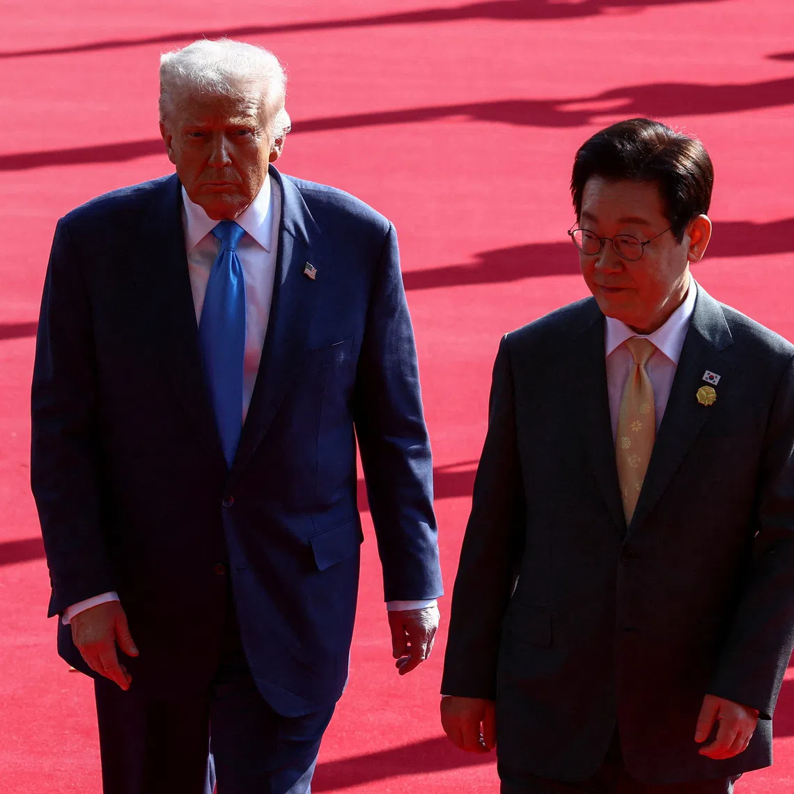 FILE PHOTO: U.S. President Donald Trump meets with South Korean President Lee Jae Myung on the sidelines of the Asia-Pacific Economic Cooperation (APEC) leaders' summit in Gyeongju, South Korea, October 29, 2025. REUTERS/Evelyn Hockstein/File Photo