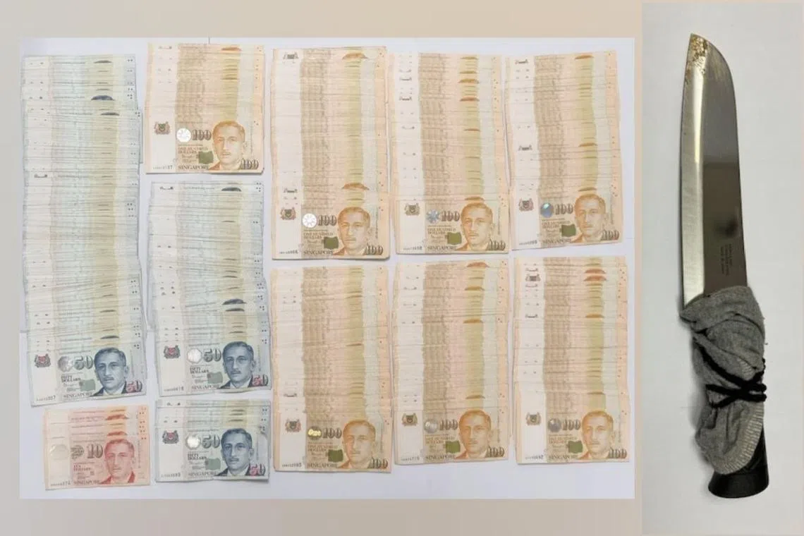 Cash and a knife seized following a teenager's arrest on Nov 19, 2023.