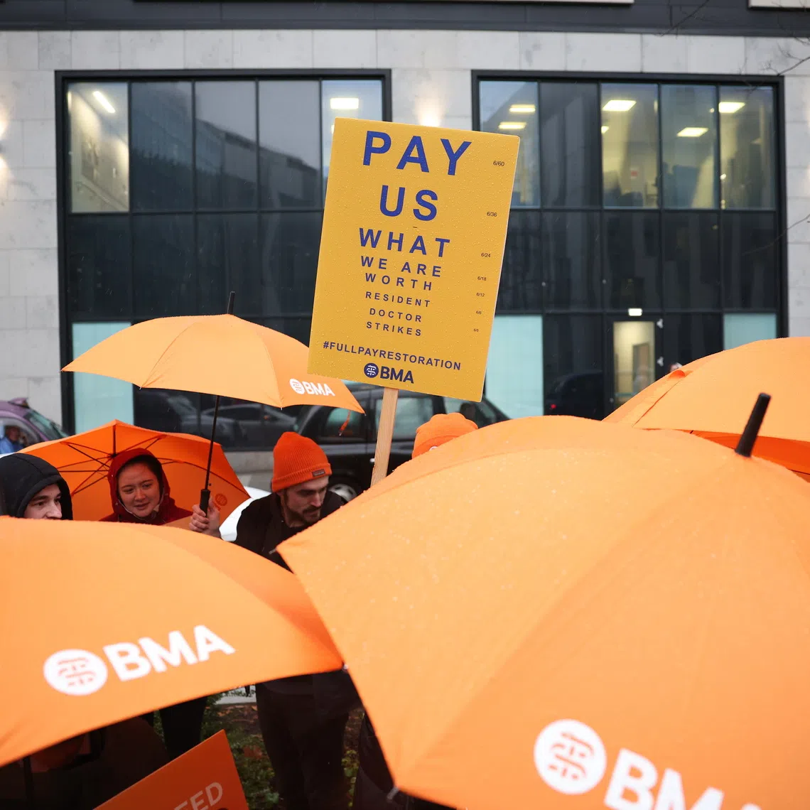 Resident doctors picketing outside the Royal Liverpool University Hospital on Nov 14 as part of Britain's 13th walkout by medics since March 2023.