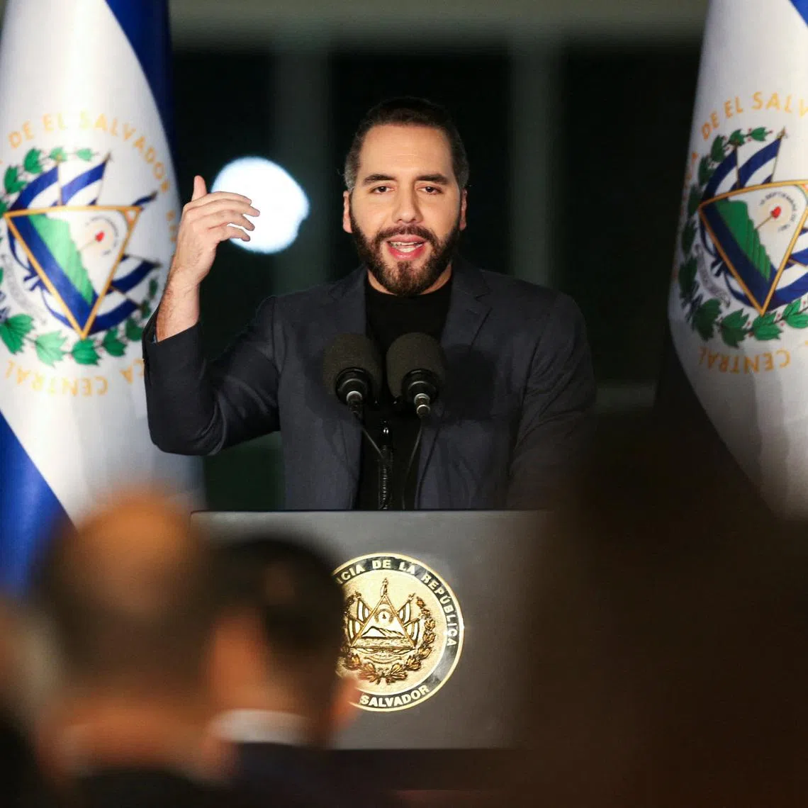 FILE PHOTO: El Salvador's President Nayib Bukele speaks during an inaugural ceremony of the Attorney General's Office's new building in Antiguo Cuscatlan, El Salvador, May 19, 2026. REUTERS/Jose Cabezas/File Photo