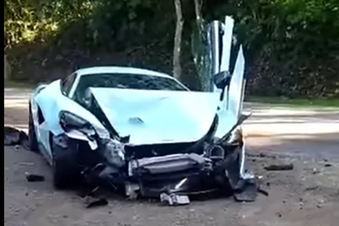 At least one of the McLaren supercars was badly damaged in the three-vehicle pile-up in Johor. 